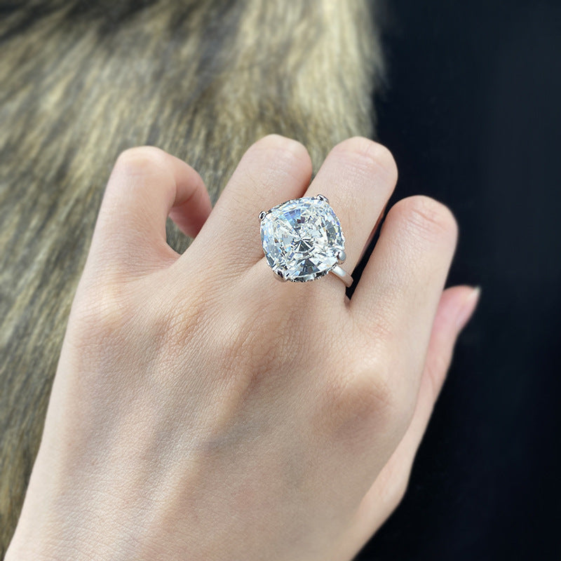 Urqanyu 925 silver luxury inlaid cubic zirconia large diamond ring 15mm