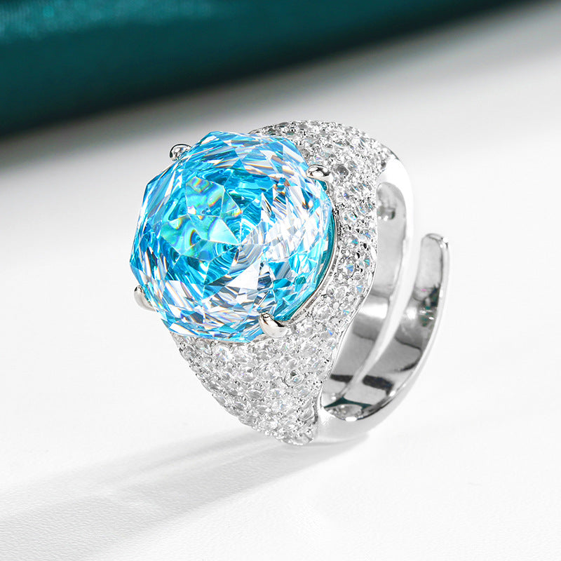 Urqanyu copper-based gold-plated simulated rose-cut colored gemstone temperament retro cubic zirconia ring