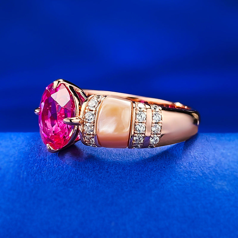Urqanyu 925 silver natural pink shell rupee red cubic zirconia diamond ring gold