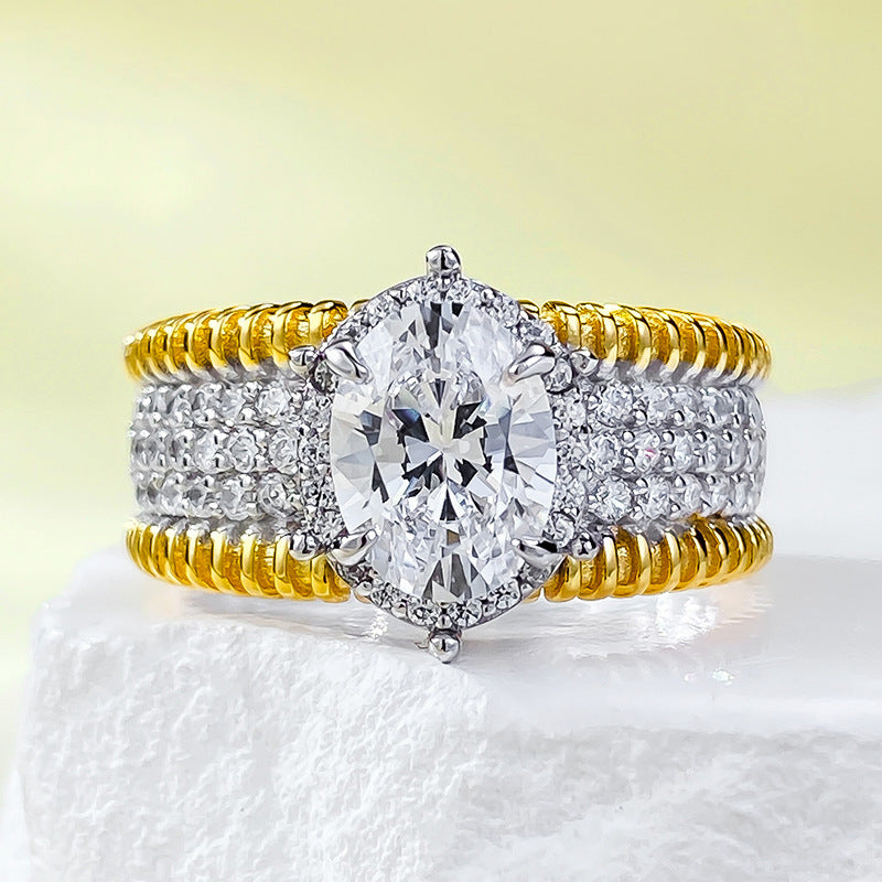 Urqanyu S925 silver oval gilded wealth-making high-end fashion cubic zirconia ring 6*8