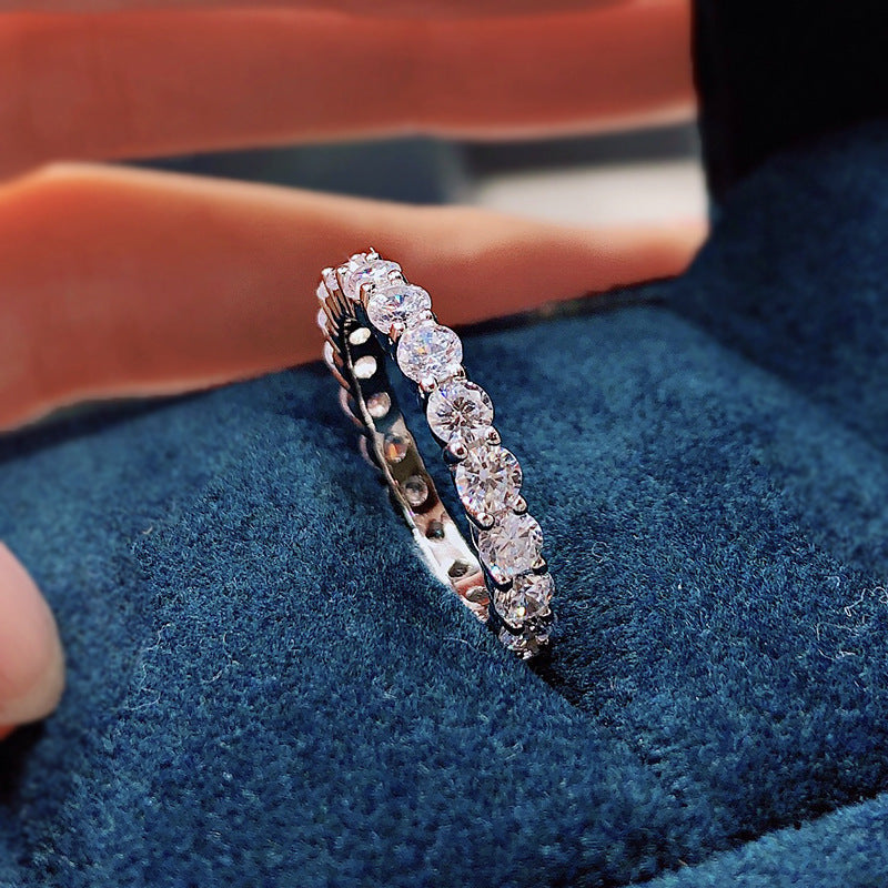 Urqanyu S925 silver fashion 3mm full diamond cubic zirconia ring
