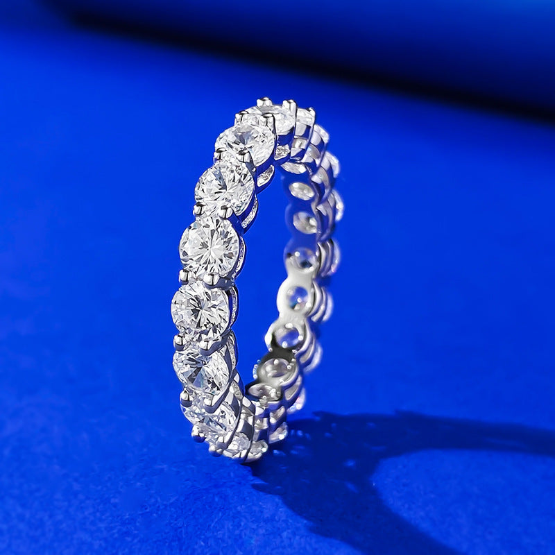 Urqanyu S925 silver row fashion full diamond cubic zirconia ring 4mm