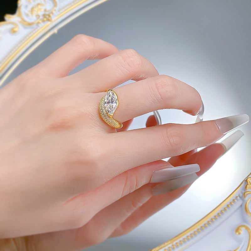 Urqanyu 925 silver horse eye cubic zirconia diamond ring 6*12
