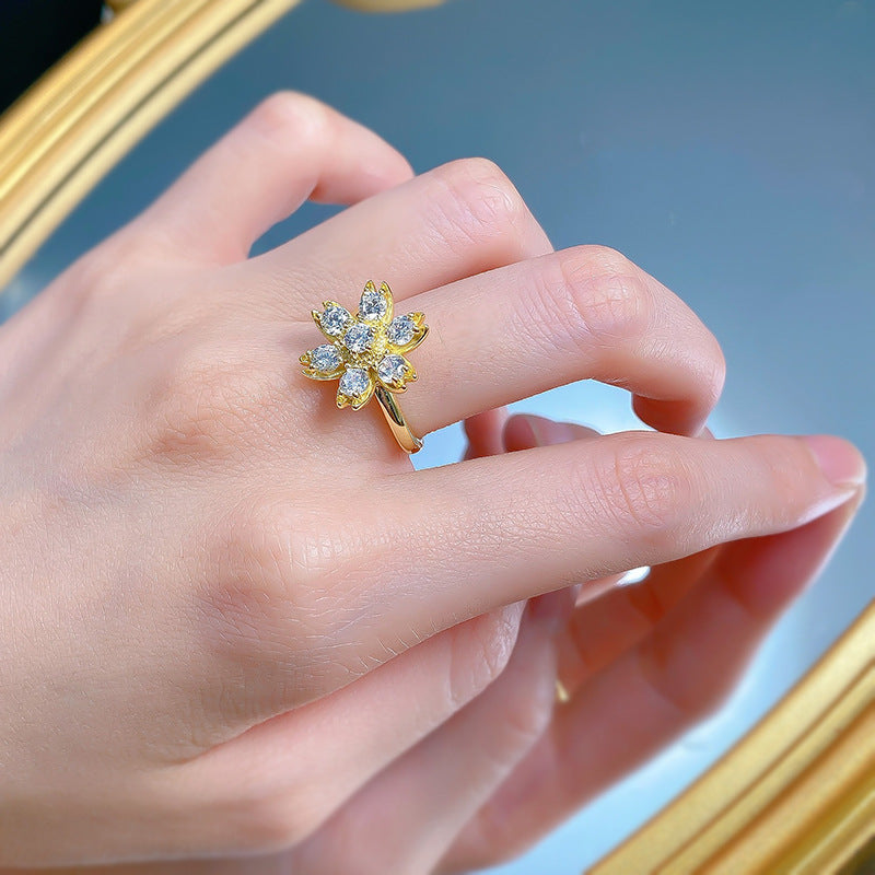 Urqanyu S925 silver creative daisy sunflower fashion diamond-encrusted cubic zirconia ring