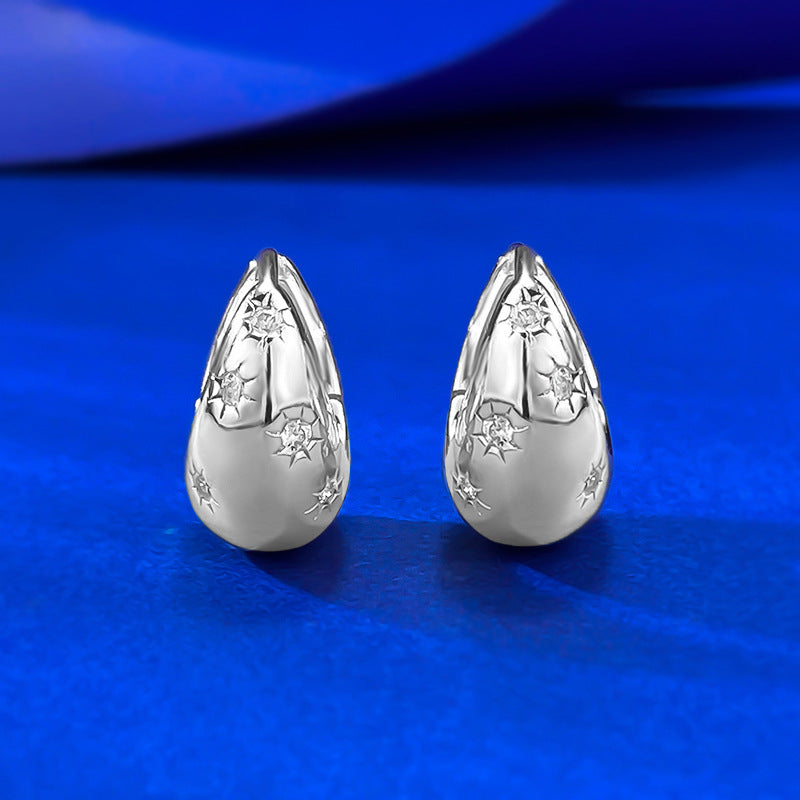 Urqanyu s925 silver gold-plated eight-pointed star fashionable all-match cubic zirconia earrings