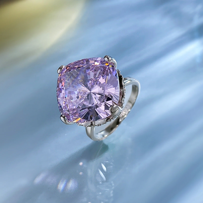Urqanyu 925 silver luxury inlaid cubic zirconia large diamond ring 15mm