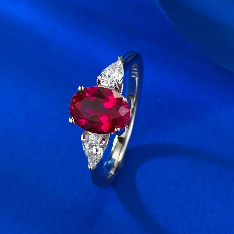 Urqanyu S925 silver fashion simulation pigeon blood red oval red corundum cubic zirconia ring 6*8