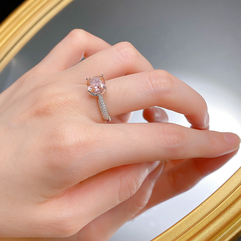 Urqanyu S925 silver padparadscha pink flower bud gentle cubic zirconia ring