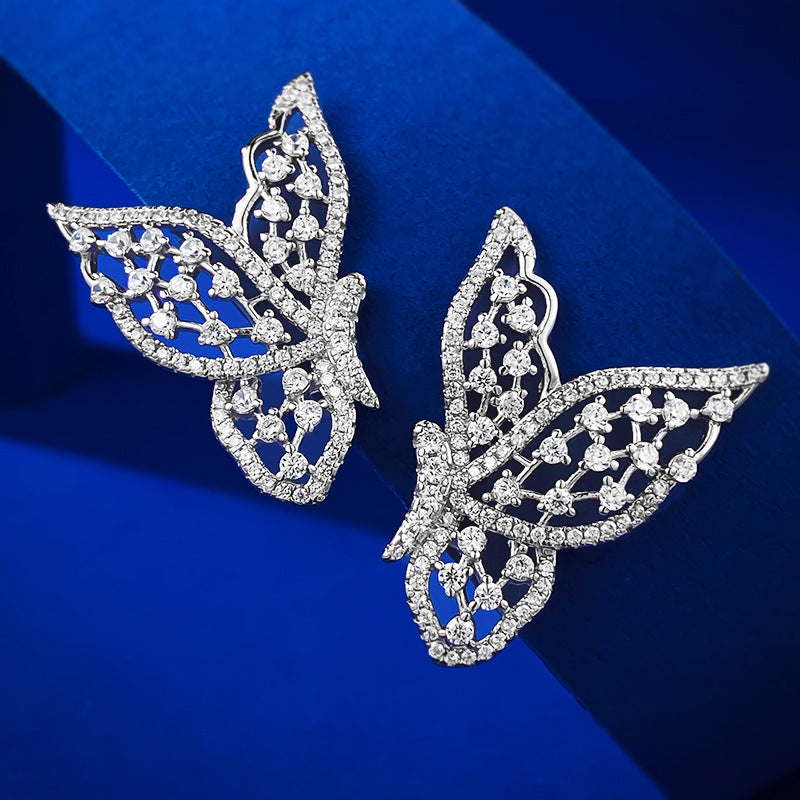 Urqanyu S925 silver hollow butterfly simple cubic zirconia earrings