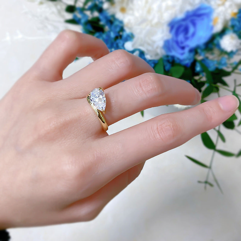 Urqanyu S925 silver fashion water drop cubic zirconia diamond ring 7*11
