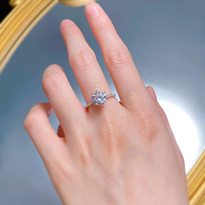 Urqanyu S925 silver classic six-claw micro-inlaid cubic zirconia ring 8mm