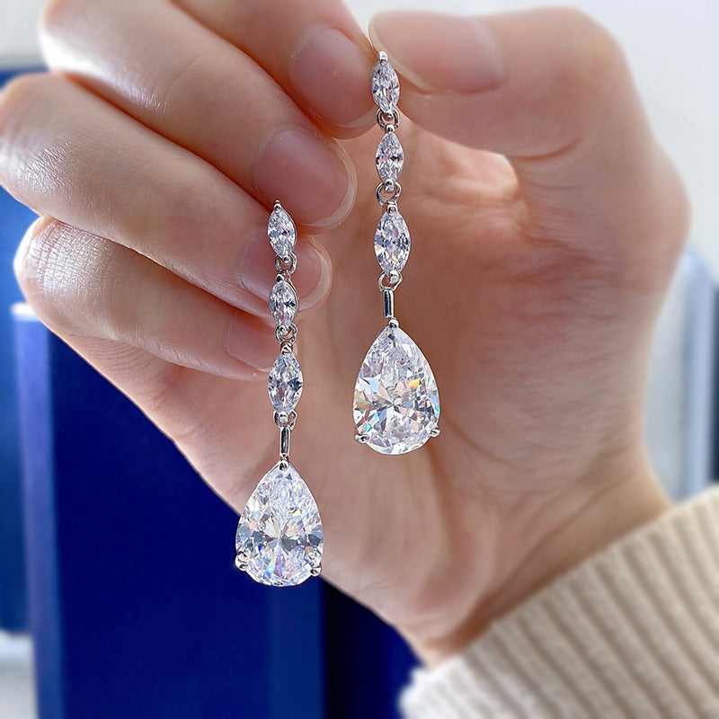 Urqanyu S925 silver European and American ins style water drop 10*15 earrings full diamond cubic zirconia earrings