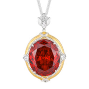 Urqanyu copper-based gold-plated simulated colored gemstone large egg-shaped retro brushed process cubic zirconia necklace