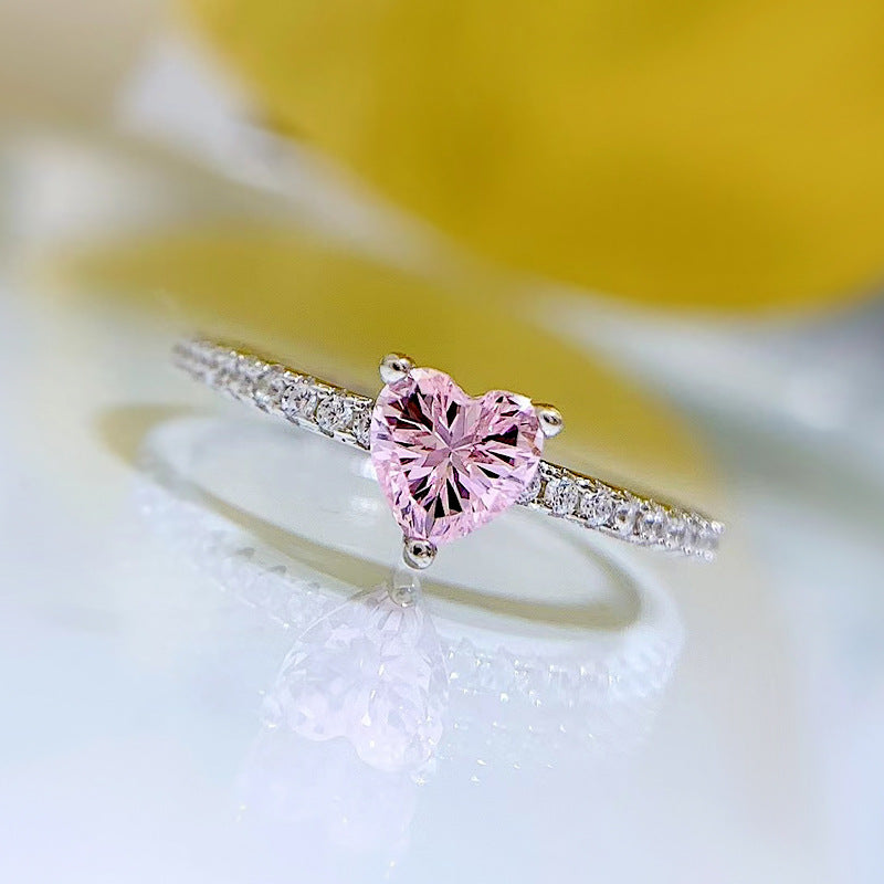 Urqanyu S925 silver fashionable pink love small diamond cubic zirconia ring 5m