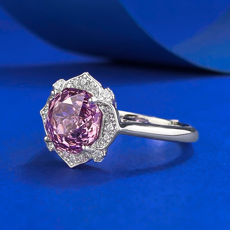 Urqanyu S925 silver millennium rose cut purple diamond cubic zirconia ring 8*8