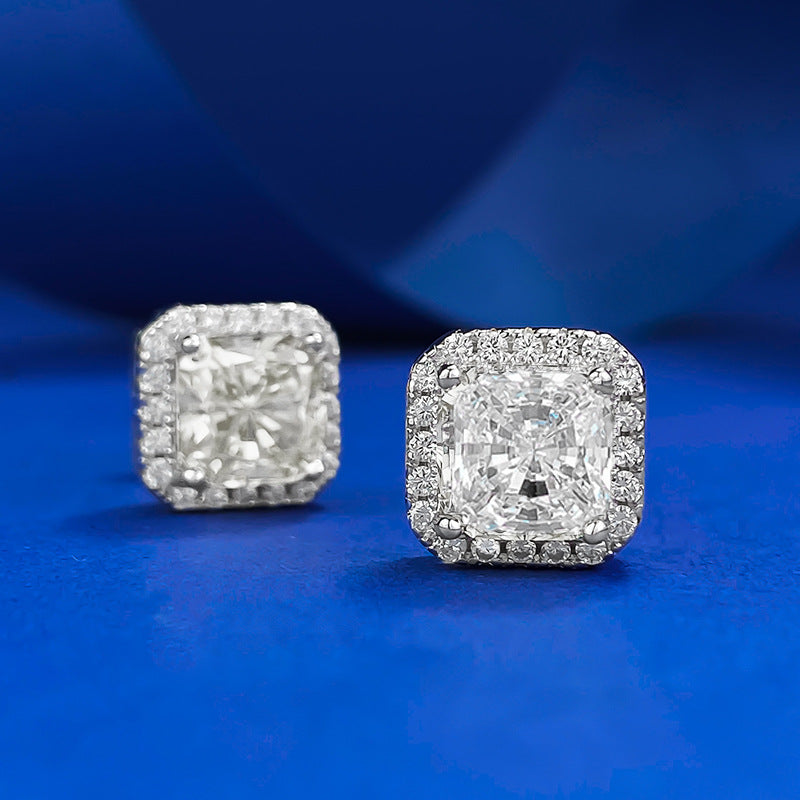 Urqanyu S925 silver simple 7mm ice flower cut all-match cubic zirconia earrings