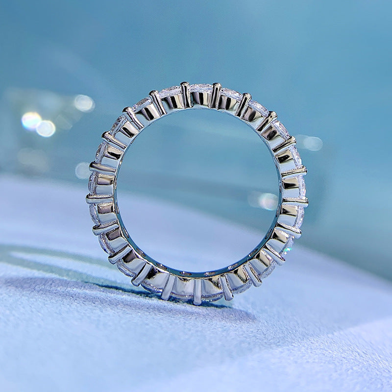 Urqanyu S925 silver fashion 3mm full diamond cubic zirconia ring