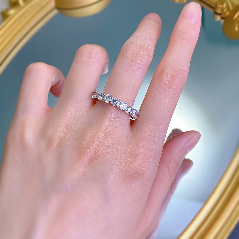 Urqanyu S925 silver row fashion full diamond cubic zirconia ring 4mm