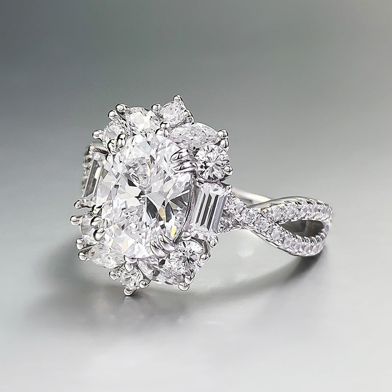 Urqanyu S925 silver daily simple versatile oval cubic zirconia ring 7*9