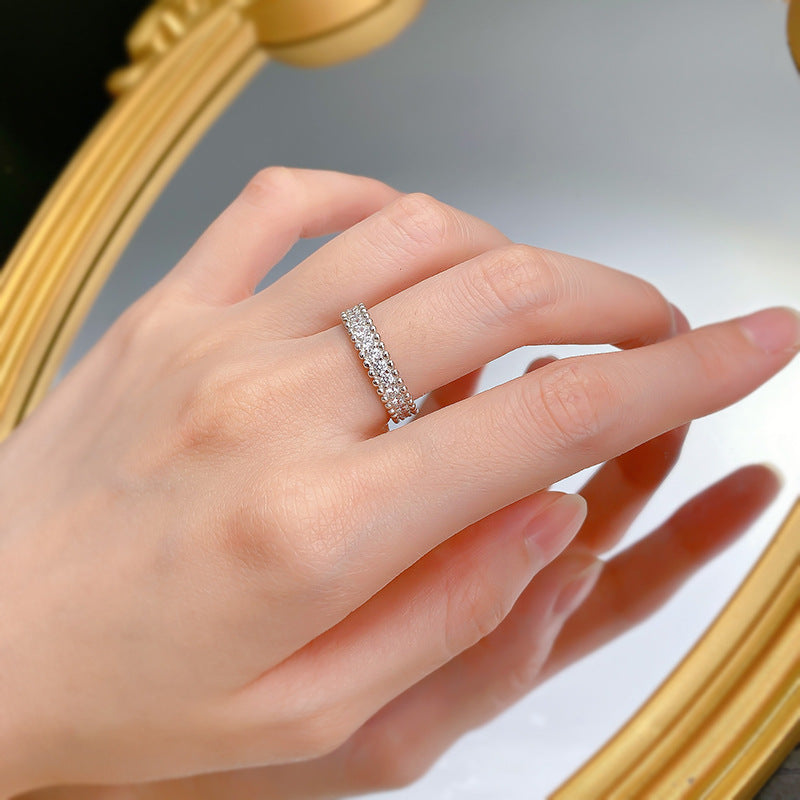 Urqanyu 925 silver simple narrow version single row diamond starry bead edge row cubic zirconia ring