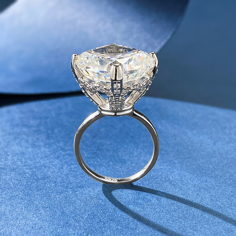 Urqanyu 925 silver luxury inlaid cubic zirconia large diamond ring 15mm