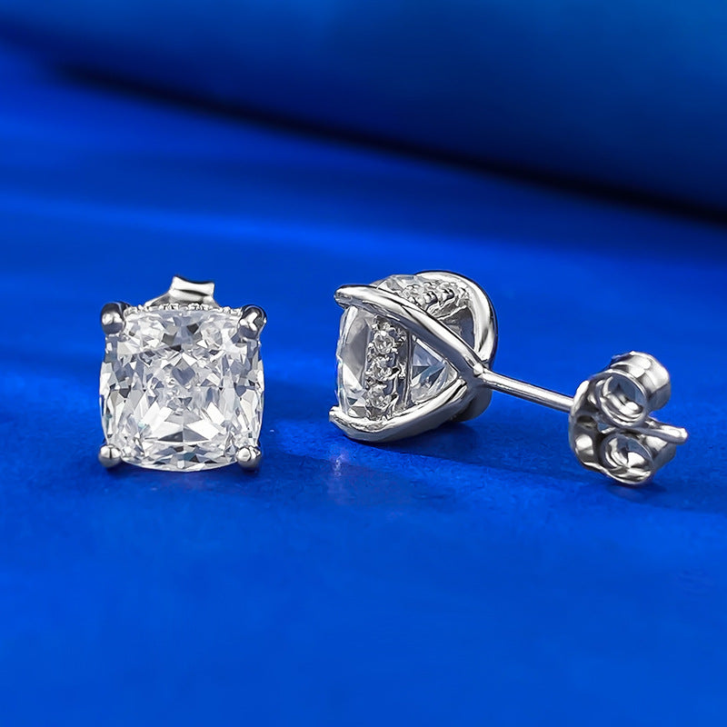 Urqanyu S925 silver pillow-shaped simple fat square 7mm cubic zirconia earrings