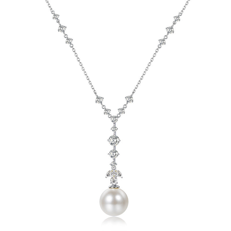 Urqanyu S925 silver tassel pearl 16mm fashionable cubic zirconia necklace