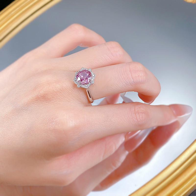 Urqanyu S925 silver millennium rose cut purple diamond cubic zirconia ring 8*8