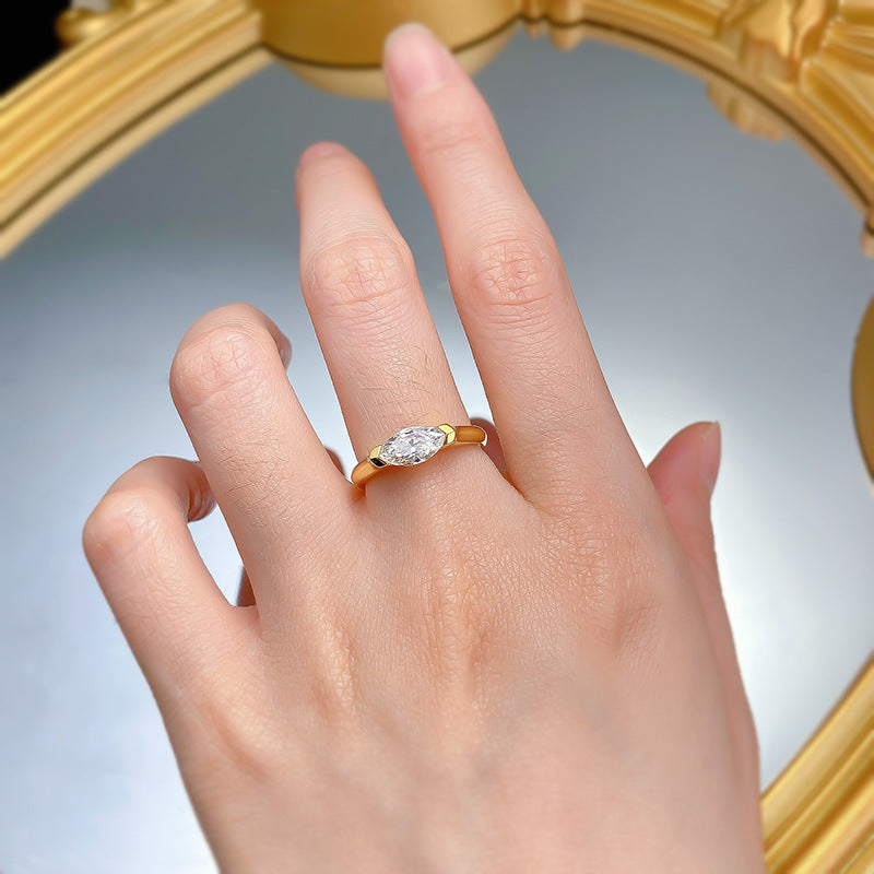 Urqanyu simple horse eye diamond S925 silver rice grain diamond cubic zirconia couple ring