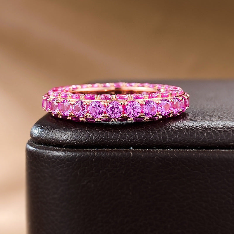 Urqanyu S925 silver fashion personality three-sided cubic zirconia full diamond single row ring