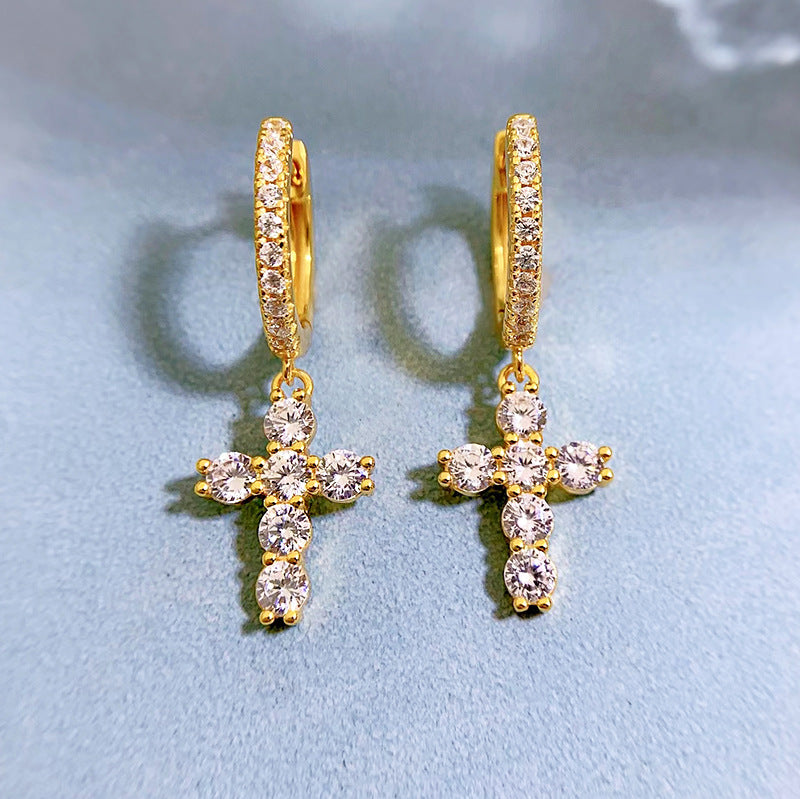 Urqanyu S925 silver diamond cross light luxury style simple cubic zirconia earrings