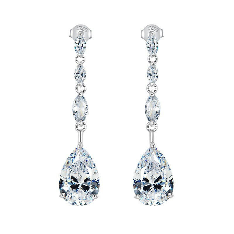 Urqanyu S925 silver European and American ins style water drop 10*15 earrings full diamond cubic zirconia earrings