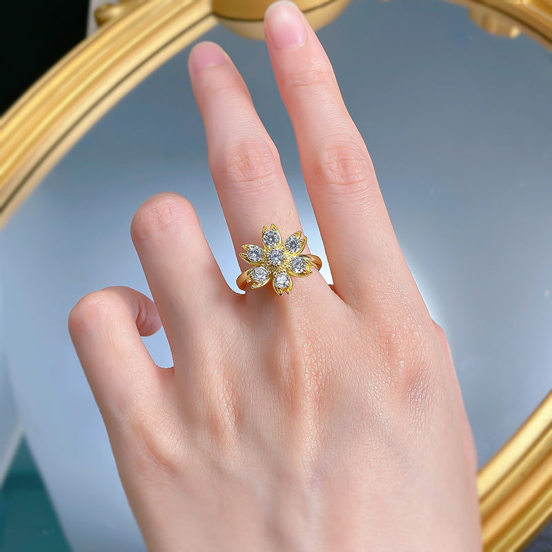 Urqanyu S925 silver creative daisy sunflower fashion diamond-encrusted cubic zirconia ring
