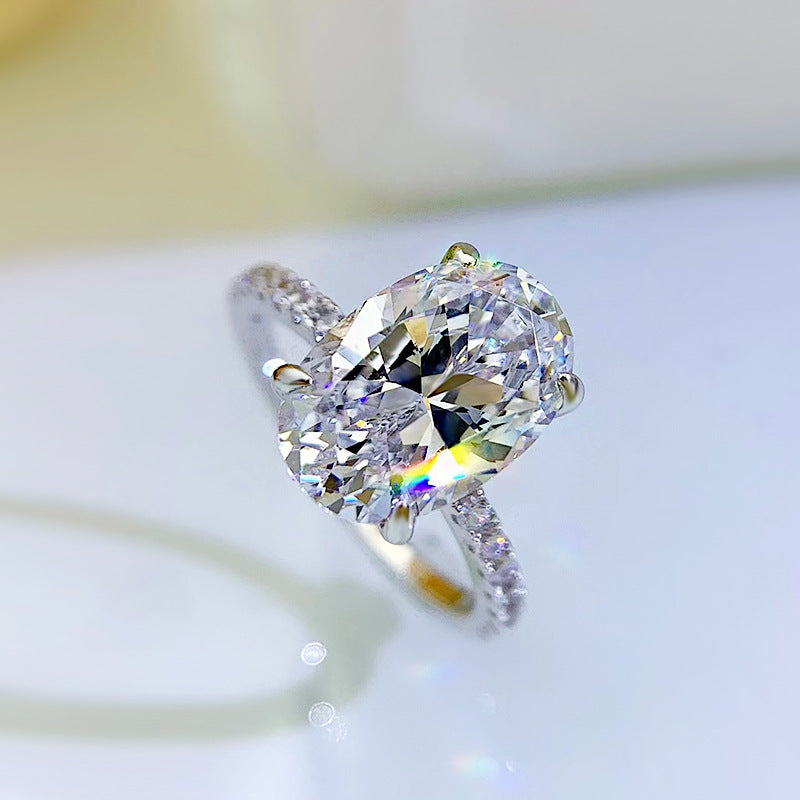 Urqanyu 925 silver simulated diamond oval radiant cubic zirconia stone bottom cutting ring8*12