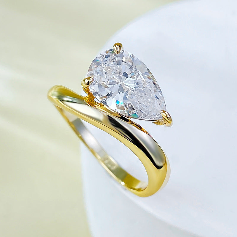 Urqanyu S925 silver fashion water drop cubic zirconia diamond ring 7*11