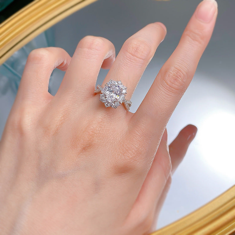 Urqanyu S925 silver daily simple versatile oval cubic zirconia ring 7*9