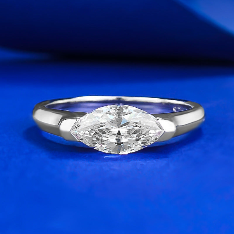 Urqanyu simple horse eye diamond ring S925 silver diamond cubic zirconia couple ring 5*10