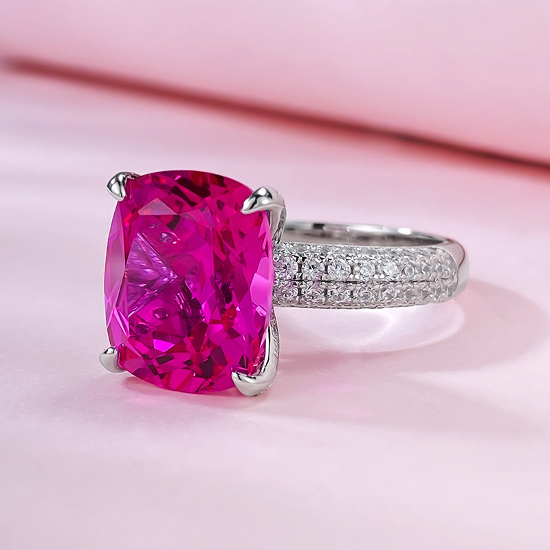 Urqanyu S925 silver luxury rupee large diamond ring cubic zirconia ring