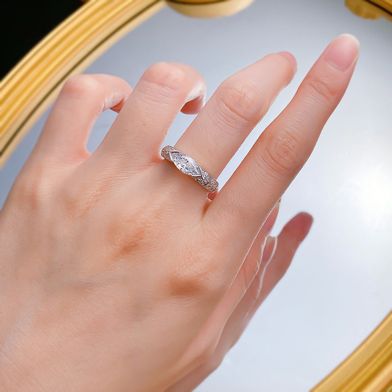 Urqanyu S925 silver inlaid horse eye pink diamond simple personality cubic zirconia ring female 5*10
