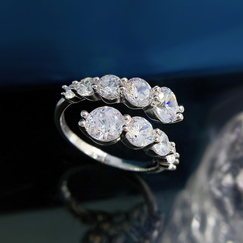 Urqanyu S925 silver open round diamond ring all-match cubic zirconia ring 6.5mm