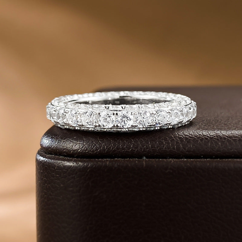 Urqanyu S925 silver fashion personality three-sided cubic zirconia full diamond single row ring