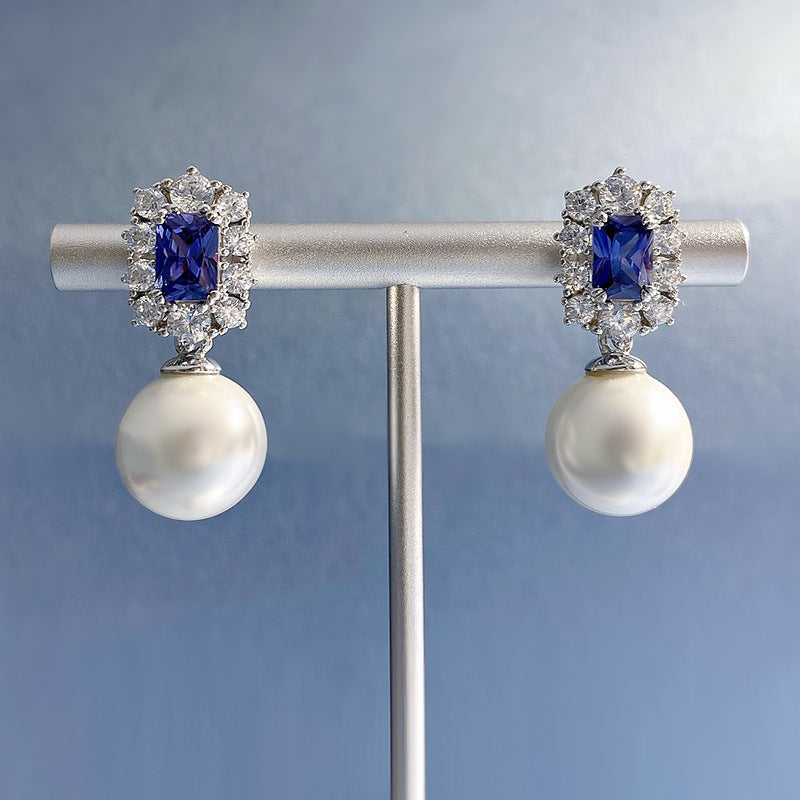 Urqanyu S925 silver 12mm pearl fashionable all-match cubic zirconia earrings