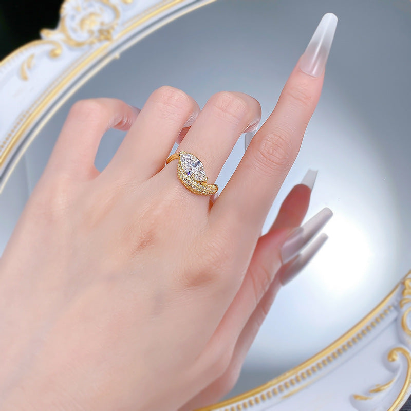 Urqanyu 925 silver horse eye cubic zirconia diamond ring 6*12