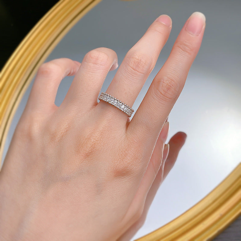 Urqanyu 925 silver simple narrow version single row diamond starry bead edge row cubic zirconia ring