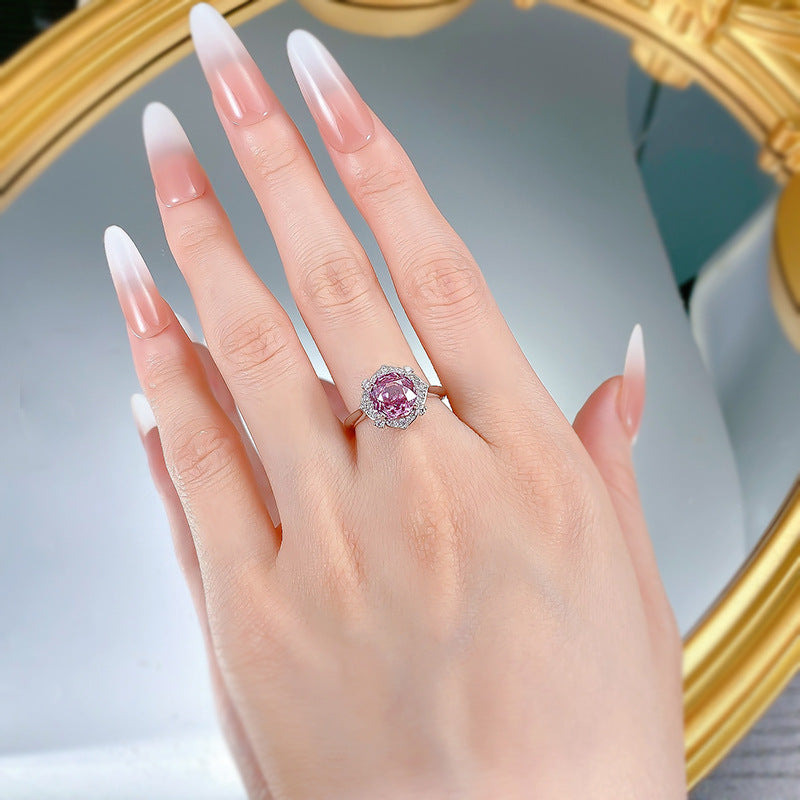 Urqanyu S925 silver millennium rose cut purple diamond cubic zirconia ring 8*8