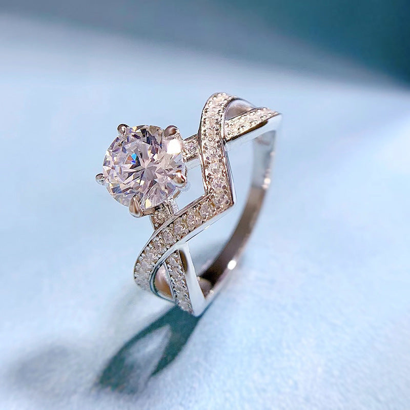 Urqanyu S925 silver classic one carat white diamond ring cubic zirconia ring