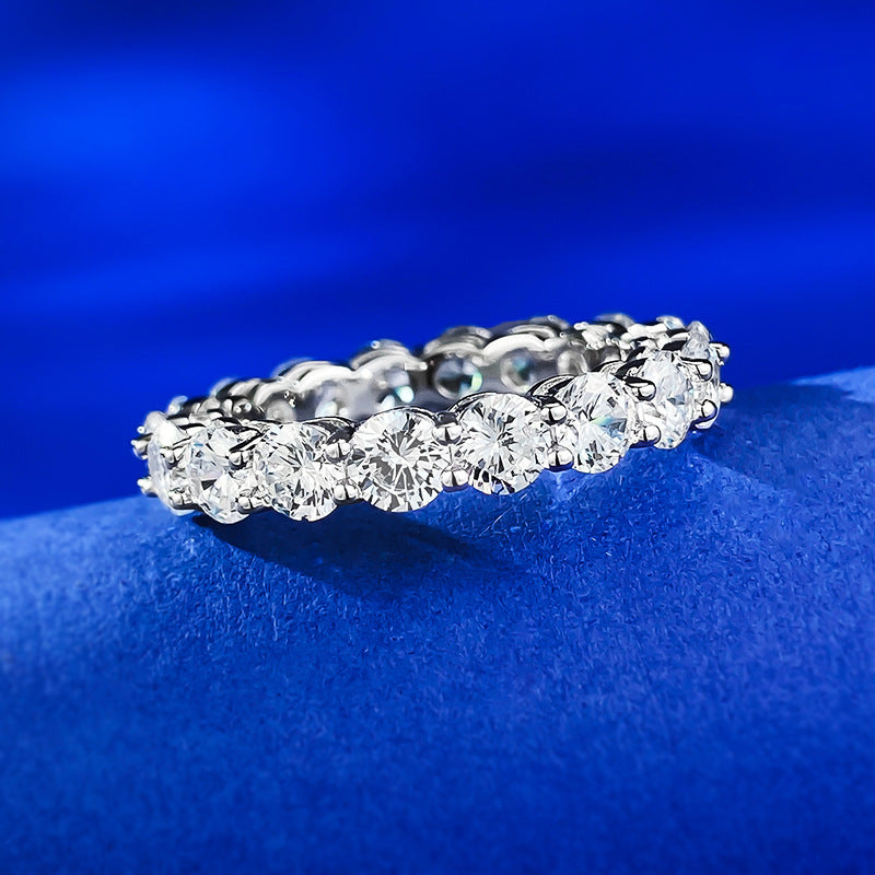 Urqanyu S925 silver row fashion full diamond cubic zirconia ring 4mm