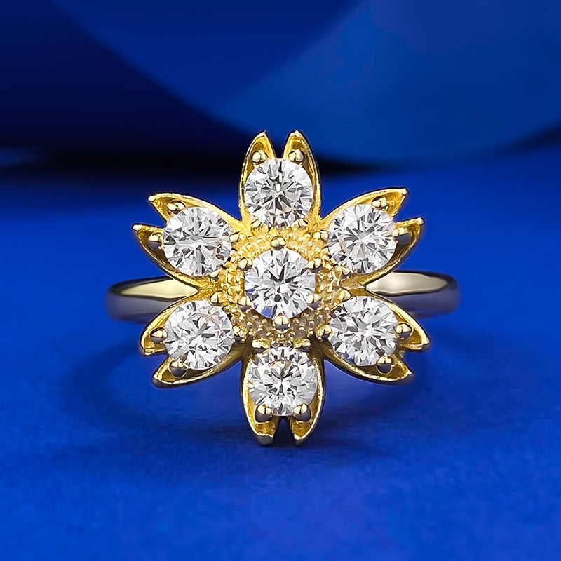 Urqanyu S925 silver creative daisy sunflower fashion diamond-encrusted cubic zirconia ring
