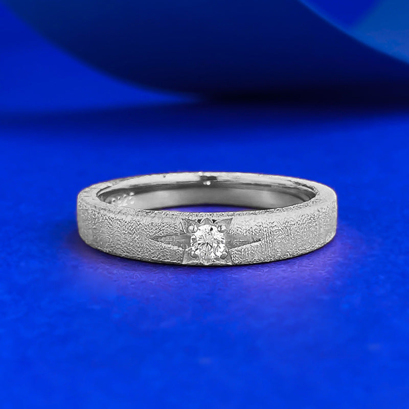 Urqanyu S925 silver classic single diamond six-pointed star narrow brushed white gold cubic zirconia ring