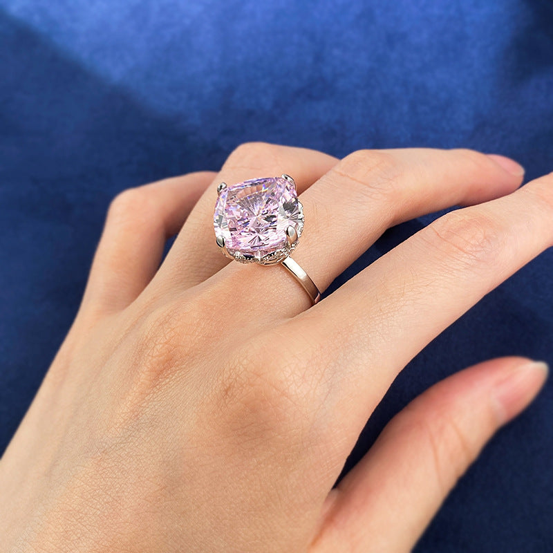 Urqanyu 925 silver luxury inlaid cubic zirconia large diamond ring 15mm